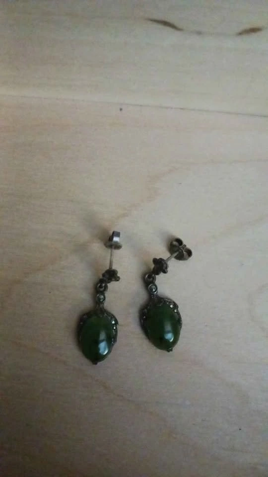 Vintage Jade (Nephrite) earrings set in sterling silver - photo 2