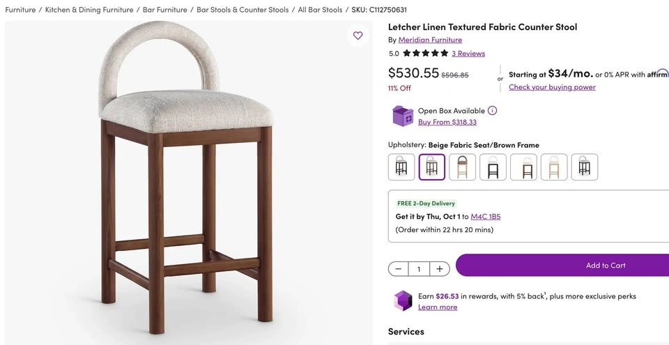 New Meridian solid wood Counter Stool (original price: $530) - photo 3