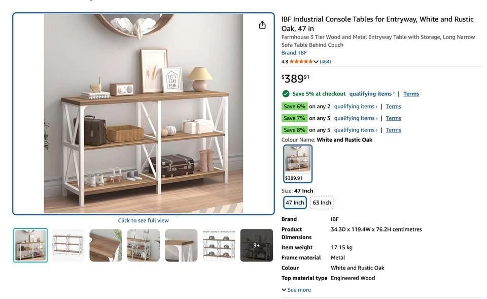 New Console Tables for Entryway, White and Rustic Oak, 47 in - photo 5