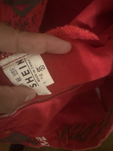 Shein Men's Red Graphic Print Denim Jacket Button Front Pockets - photo 3
