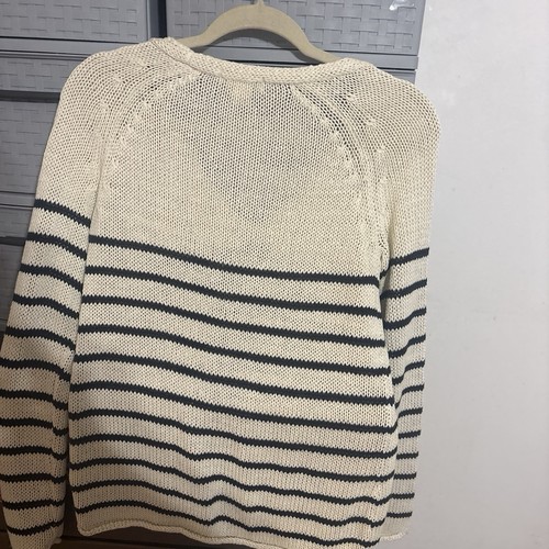 H&M Women's XS Beige/Black Striped V-Neck Knit Sweater - photo 3