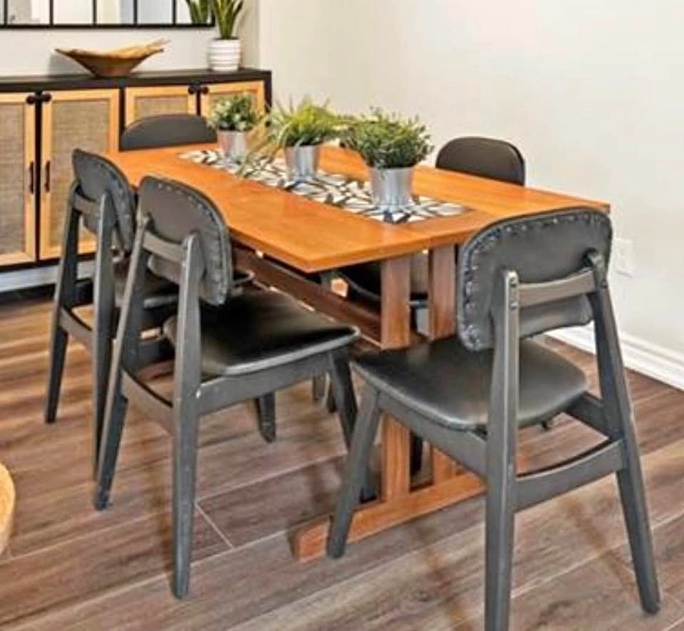 Wooden Dining Table with Tile Inlay and 6 Chairs