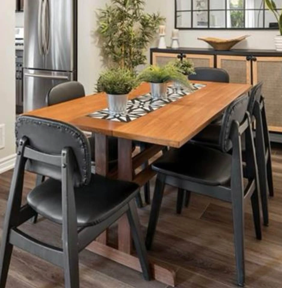 Wooden Dining Table with Tile Inlay and 6 Chairs - photo 2