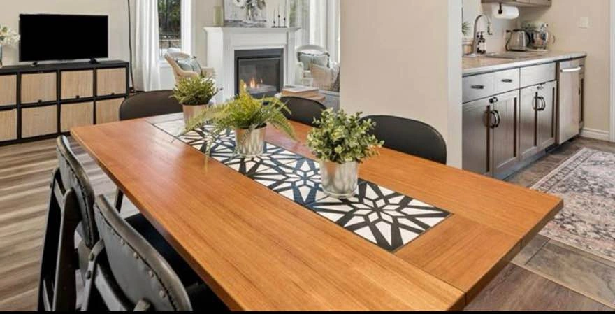 Wooden Dining Table with Tile Inlay and 6 Chairs - photo 3