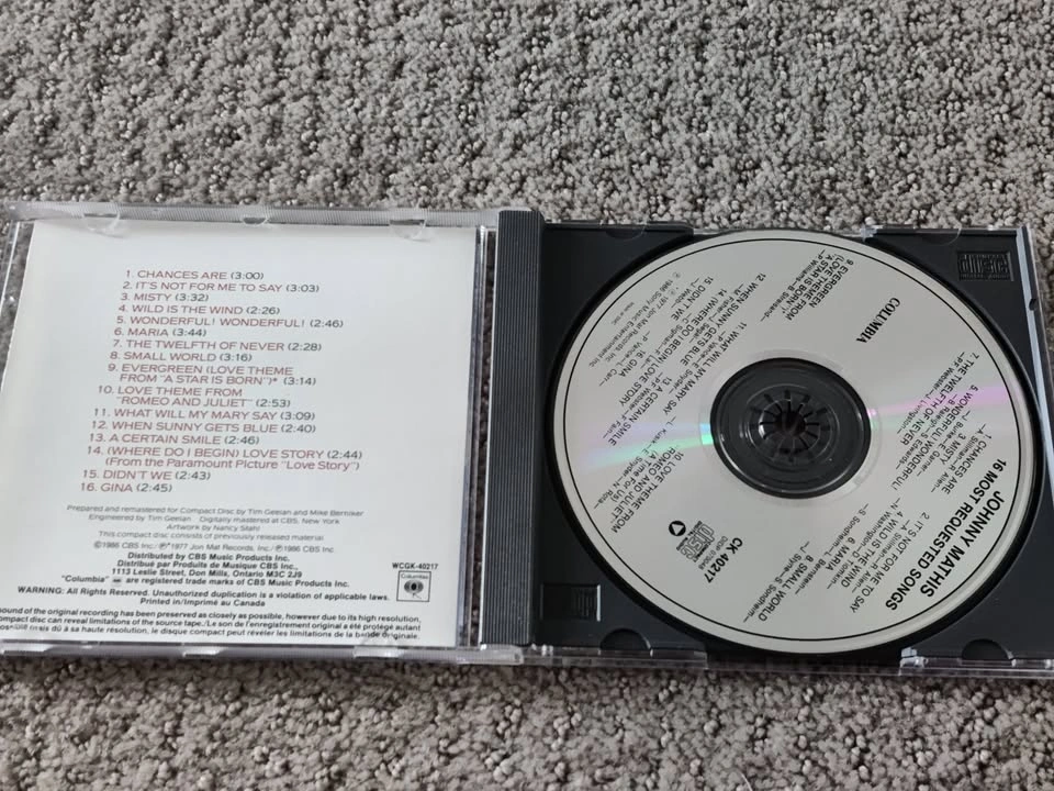 Johnny Mathis - 16 Most Requested Songs - Audio Music CD Album - photo 2