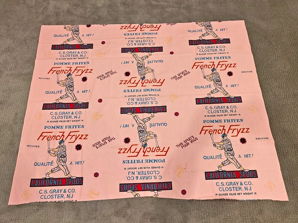 1980s French Fryzz California Spuds Baseball Cotton Fabric