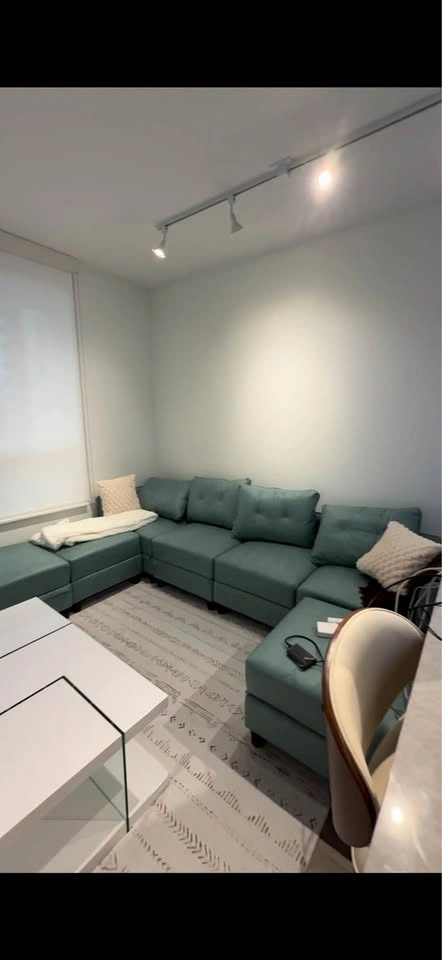 7 Seater Aqua Blue Leather Modular Sectional Sofa with Ottoman - photo 2