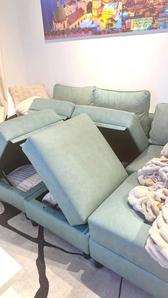 7 Seater Aqua Blue Leather Modular Sectional Sofa with Ottoman - photo 5