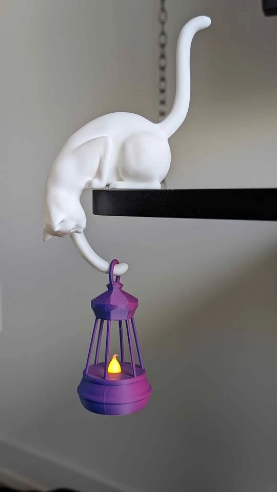 Halloween Decorations: Shelf Sitting Cat Figurine w/ Lantern - photo 2