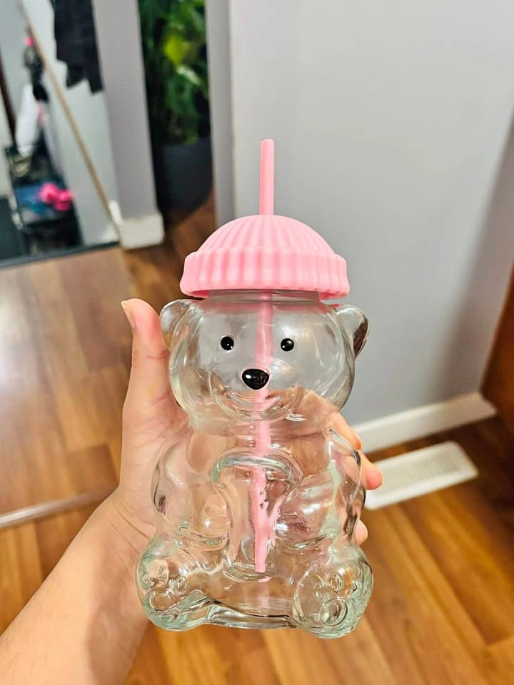 Teddy bear glass cup tumbler Starbucks style