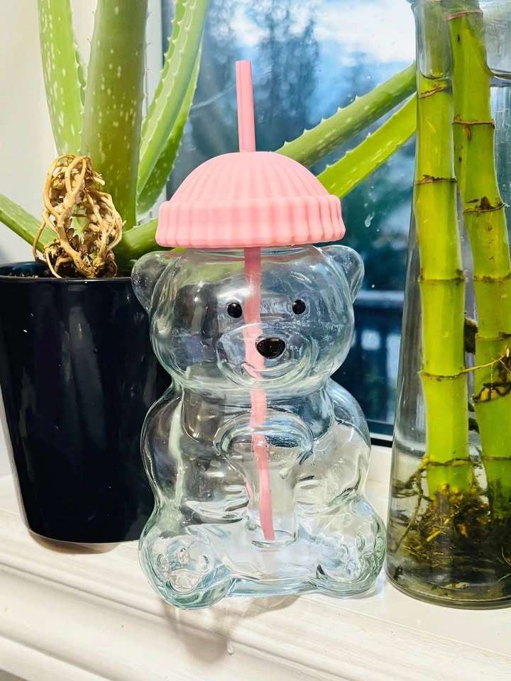 Teddy bear glass cup tumbler Starbucks style - photo 2