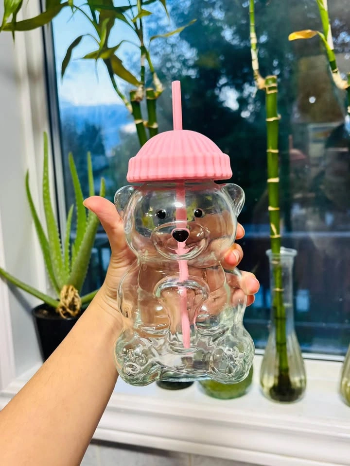 Teddy bear glass cup tumbler Starbucks style - photo 3