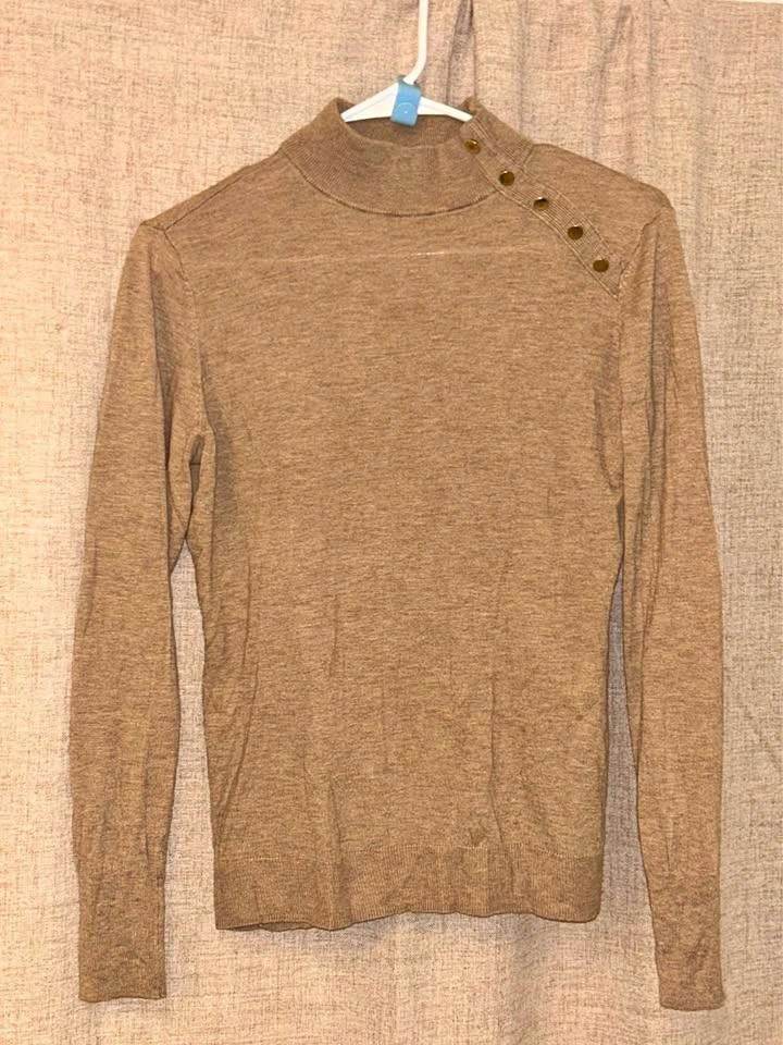 Beige Knit Sweater with Shoulder Buttons