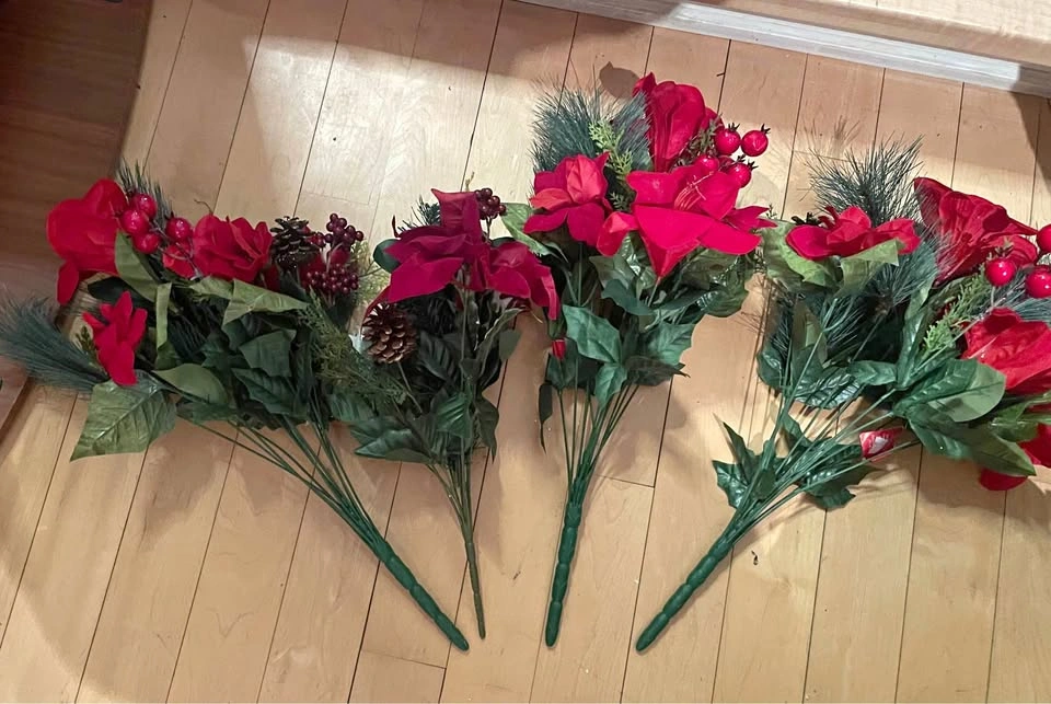 $15 all 4 Artificial Christmas Poinsettia Bouquets