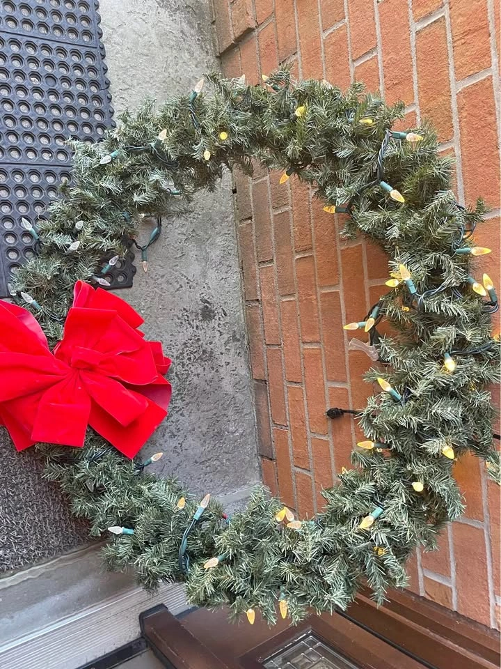 Huge 4 ft Pre-Lit Christmas Wreath with Red Bow