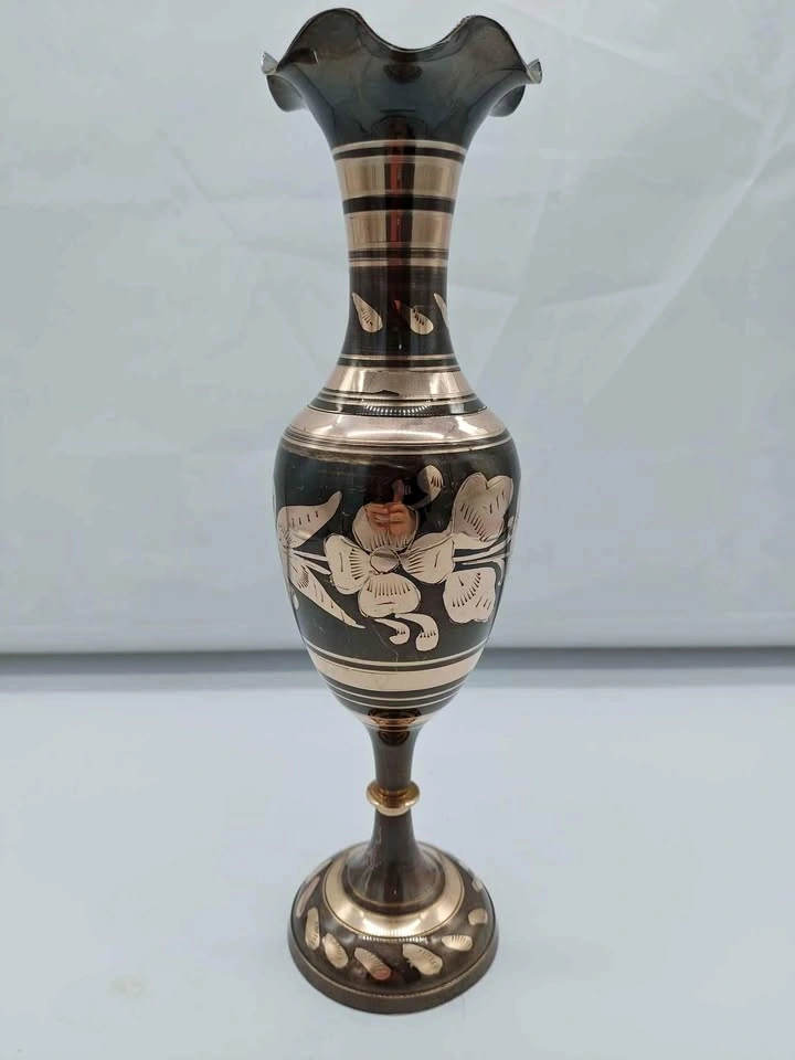 Vintage Solid Brass Roughly 12 Inch Vase