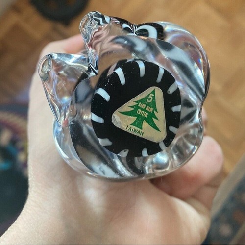 Vintage crystal art glass cat figurine, black and white stripes - photo 5