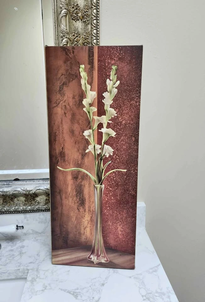 Canvas Wall Art White Flowers in Vase