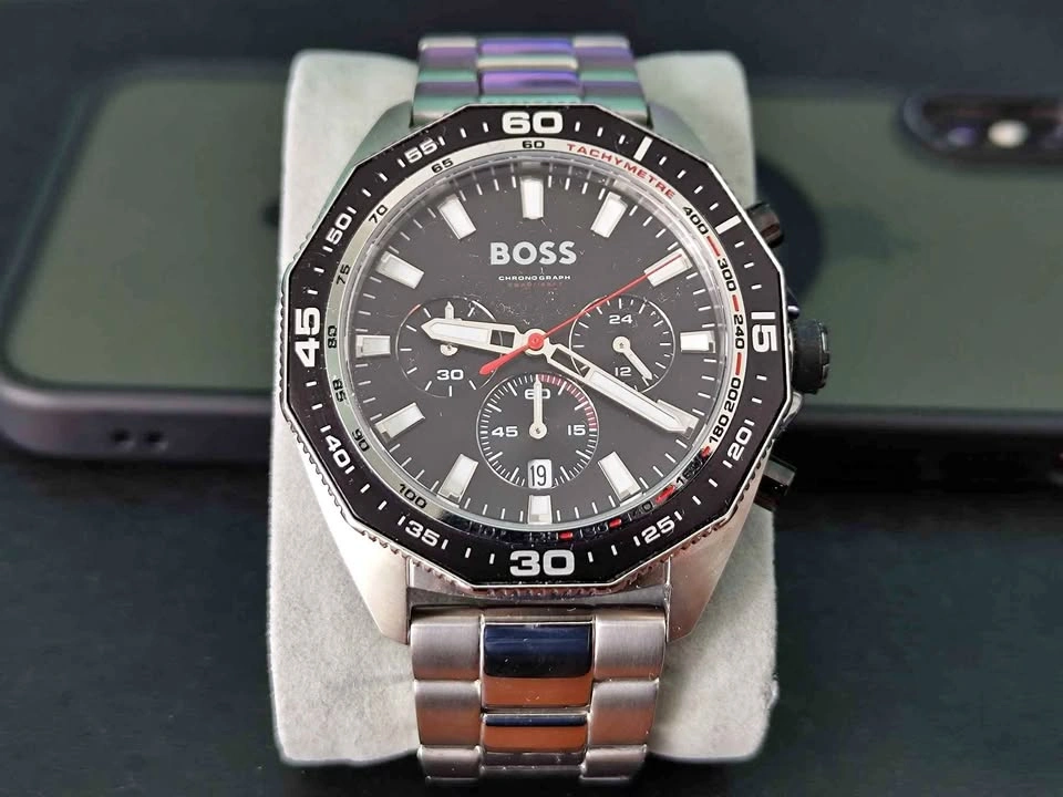 Hugo Boss Energy Chronograph Black Dial Silver Steel Watch