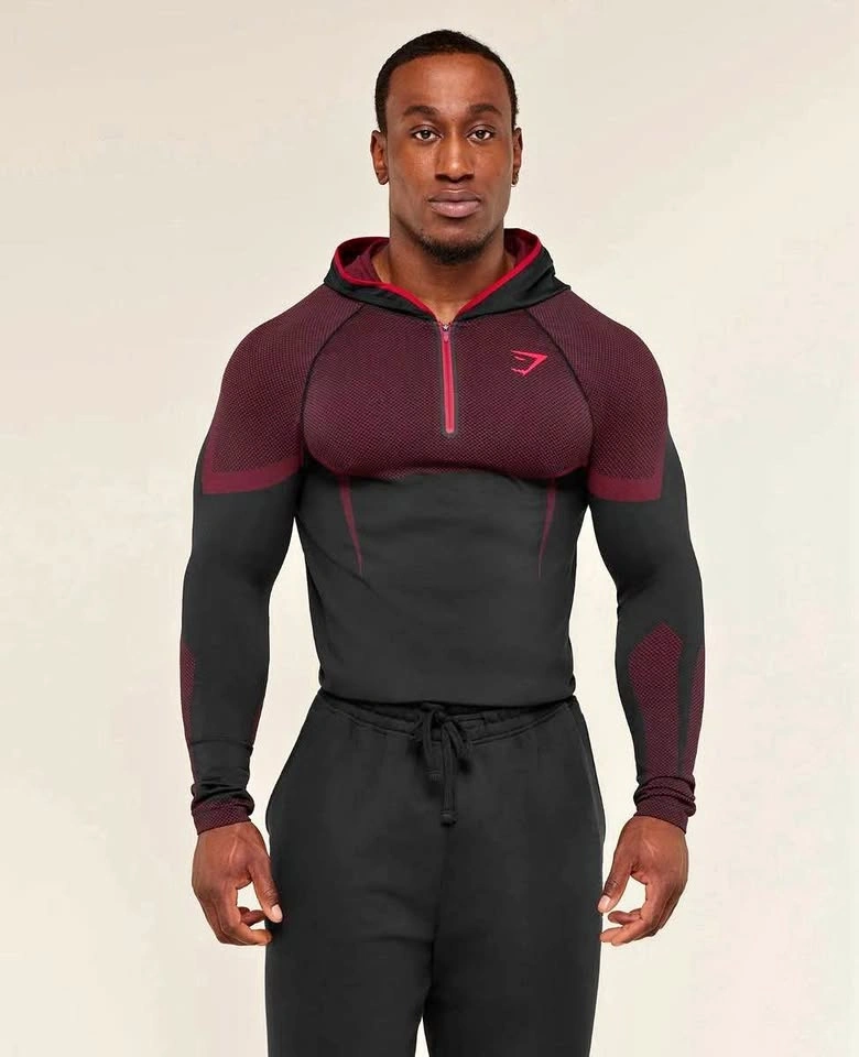 Gymshark Onyx 5.0 Seamless Hoodie — Black/Carmine Red