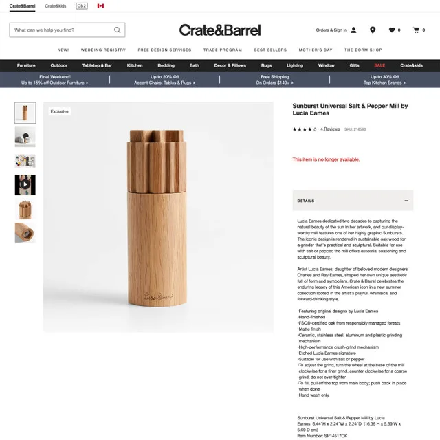 New Crate & Barrel x Lucia Eames Salt & Pepper Mill image indicator(6)