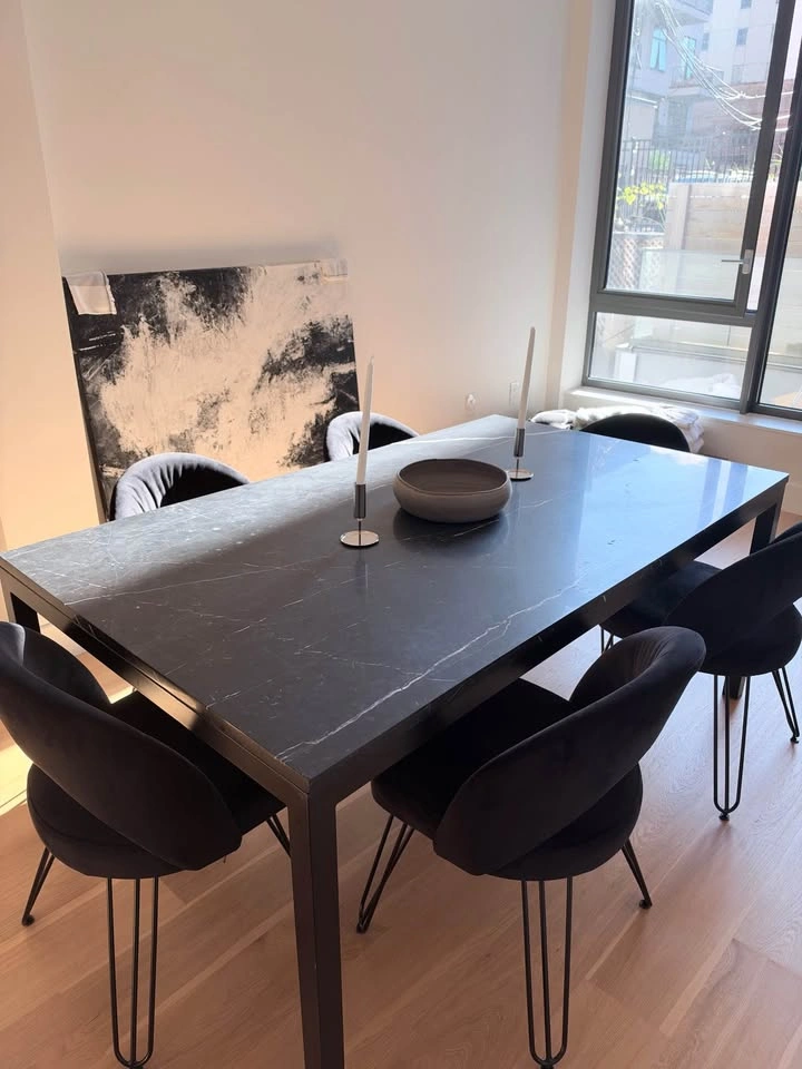 Crate & Barrel Black Marble Parson Dining Table: 72 x 42 x 30 in - photo 4