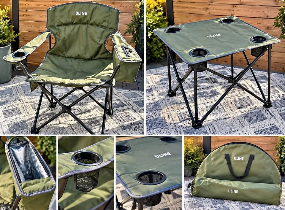 ULINE Camping Chair & Folding Table Set – NEW – $85 FIRM
