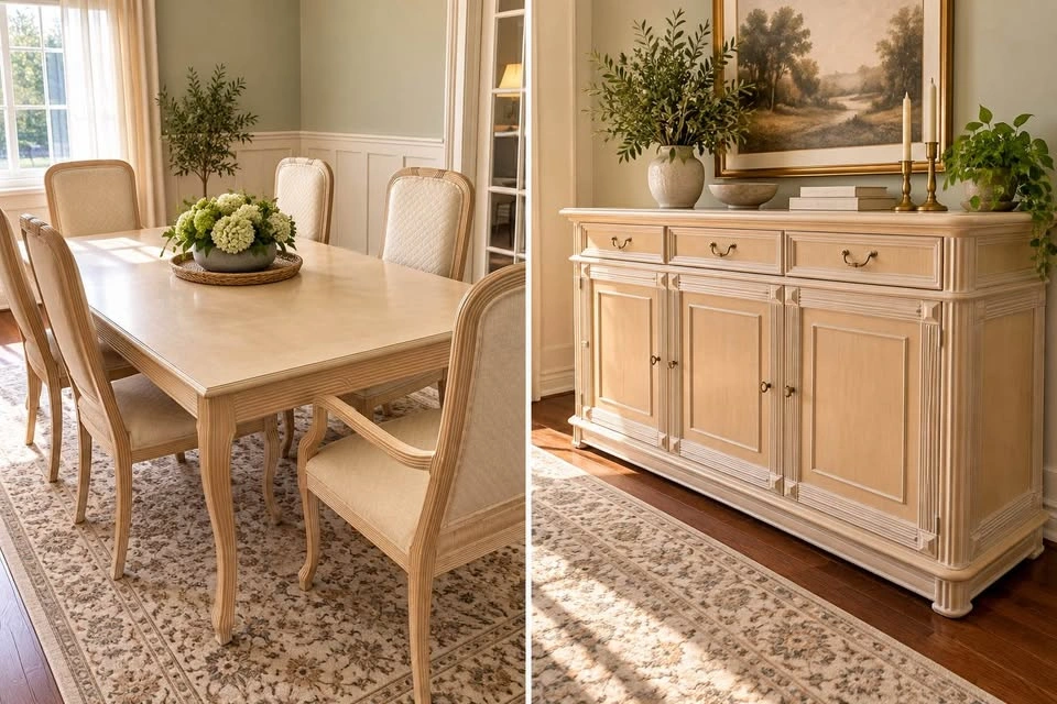 Solid Wood French Provincial Dining Set – Table, 6 Chairs & Buff - photo 2
