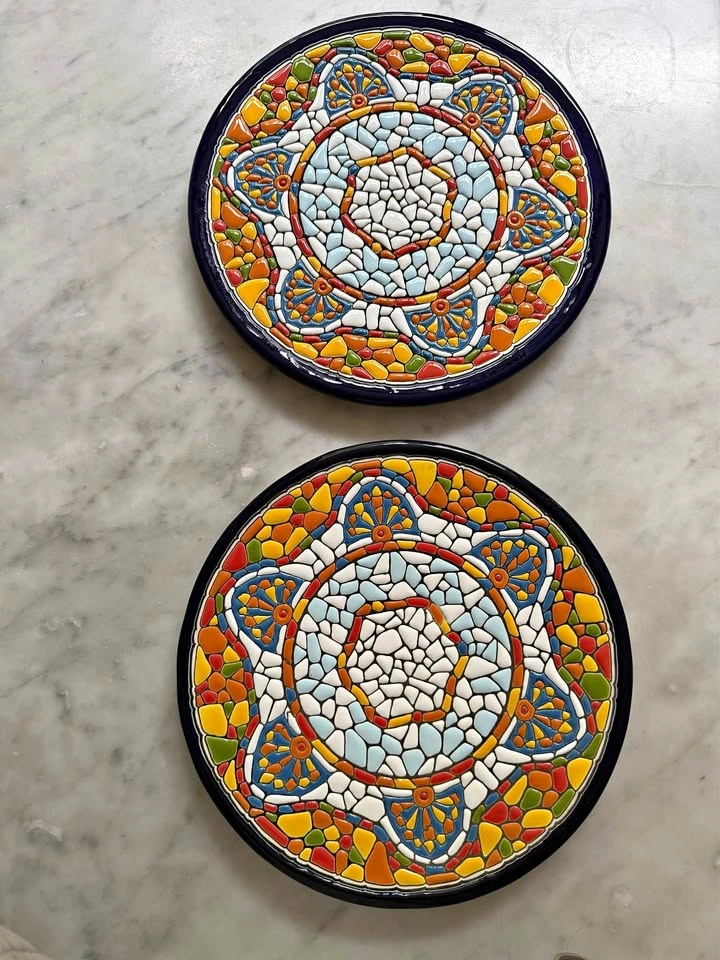 Pair of 11.5” Spanish Gaudí mosaic wall plates
