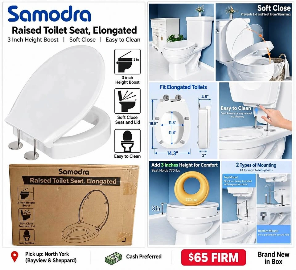 SAMODRA Raised Toilet Seat Riser – Elongated – $40