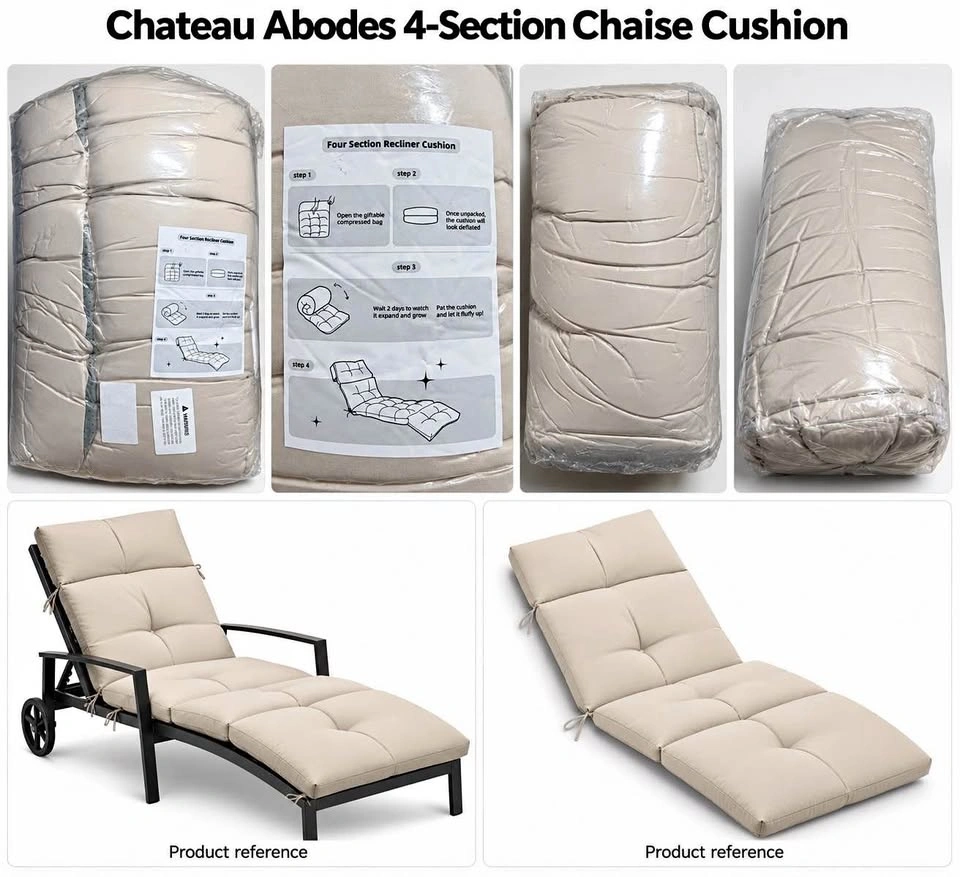 Brand New 4-Section Chaise Lounge Cushion – Beige/Khaki