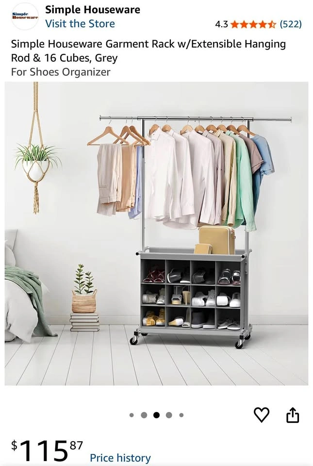 NEW Rolling Garment Rack & 12-Cube Shoe Organizer – Grey