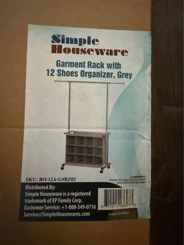 NEW Rolling Garment Rack & 12-Cube Shoe Organizer – Grey - photo 3