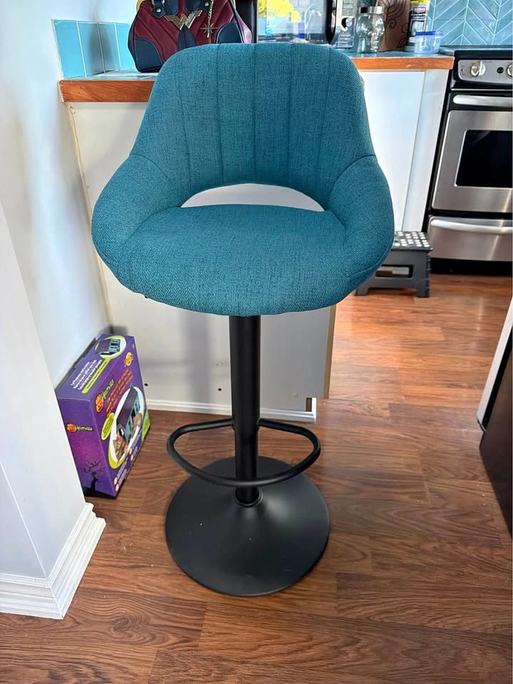 Teal Fabric Adjustable Swivel Bar Stool