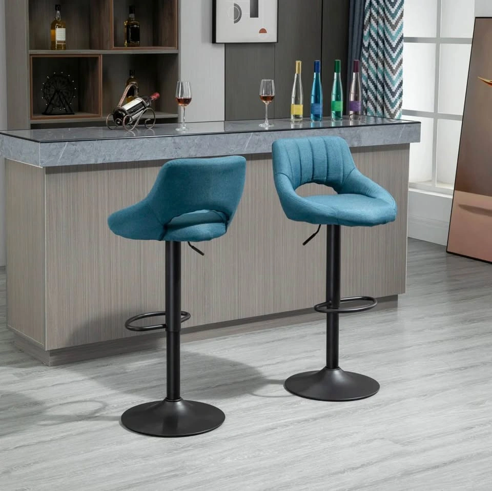 Teal Fabric Adjustable Swivel Bar Stool - photo 2