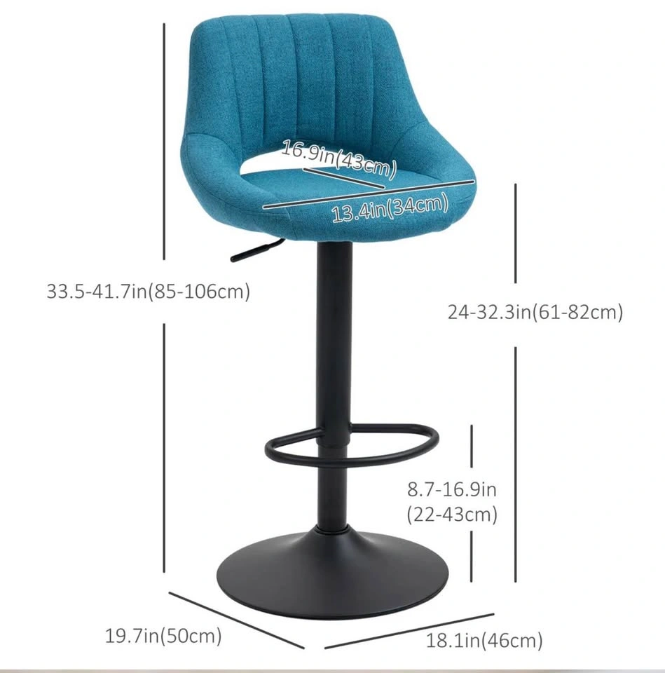 Teal Fabric Adjustable Swivel Bar Stool - photo 3