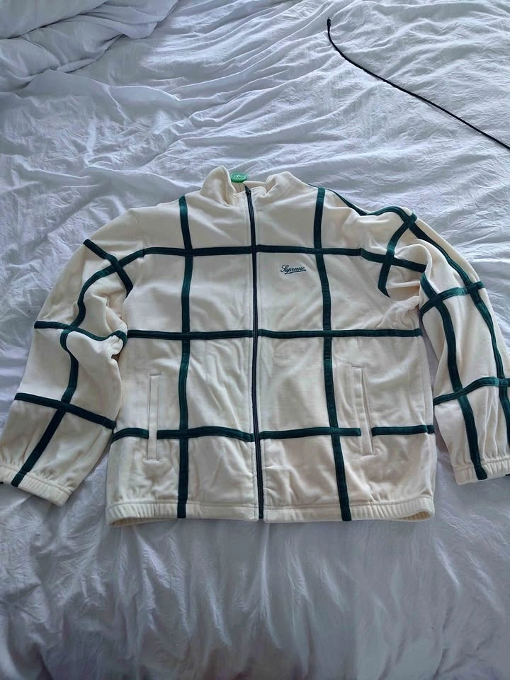 Supreme Grid Taping Velour Jacket off white