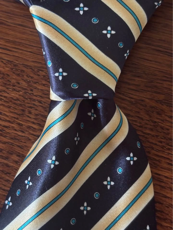 LiaoSaWang Vintage Navy and Teal Multi Stripe Silk Tie 4-Inch - photo 2