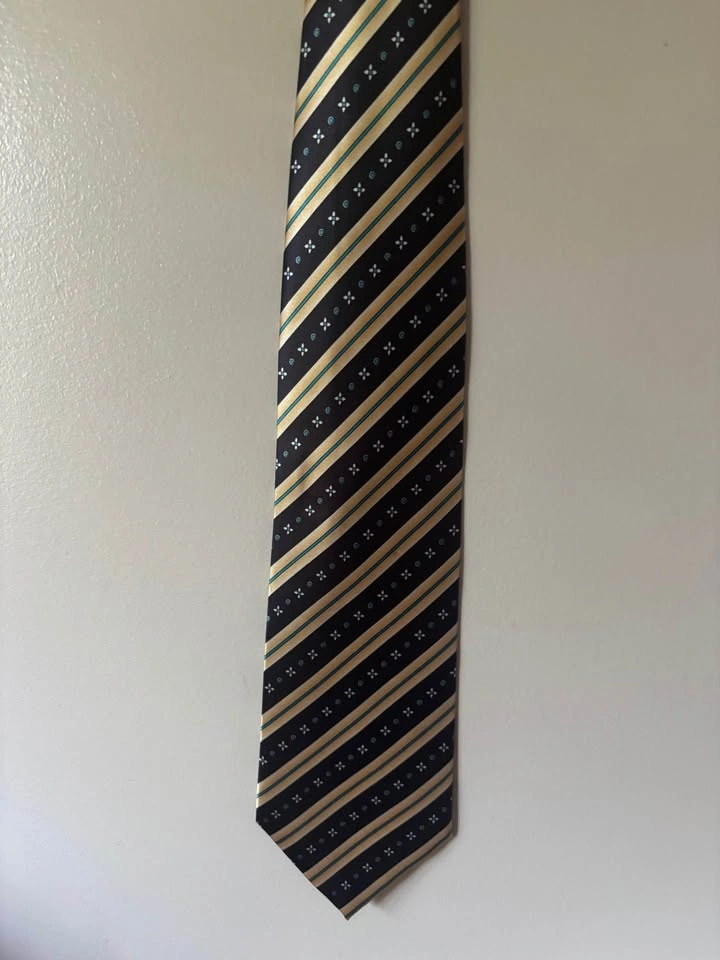 LiaoSaWang Vintage Navy and Teal Multi Stripe Silk Tie 4-Inch - photo 3