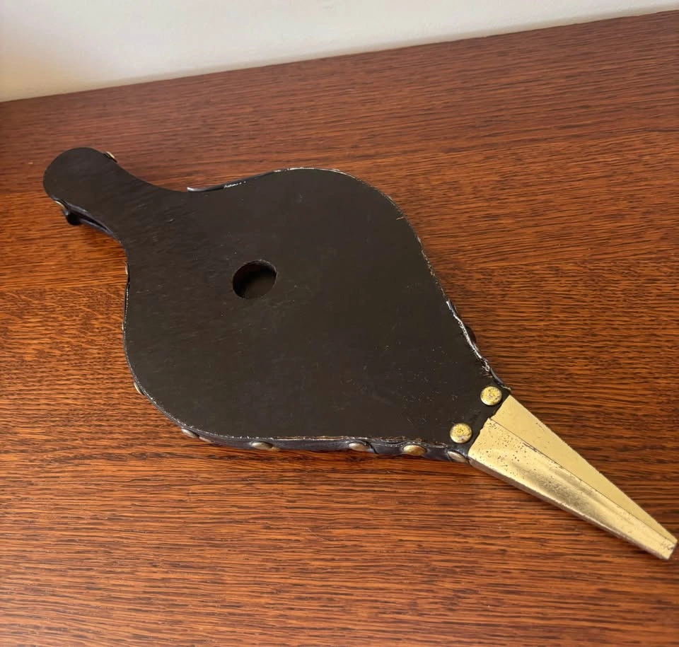 Vintage Wood Vinyl Fireplace Bellows Embossed Brass Ship - photo 3