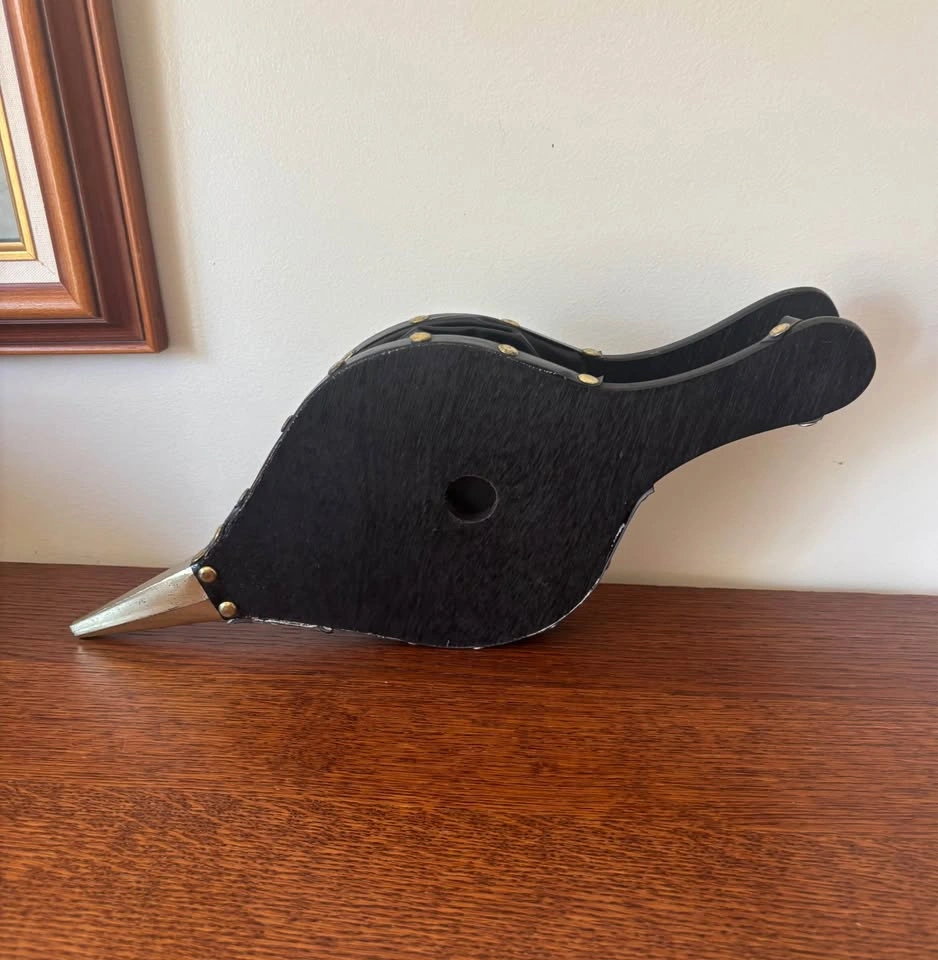 Vintage Wood Vinyl Fireplace Bellows Embossed Brass Ship - photo 4