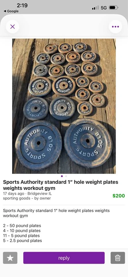 Sports Authority standard 1" hole weight plates weights - photo 2