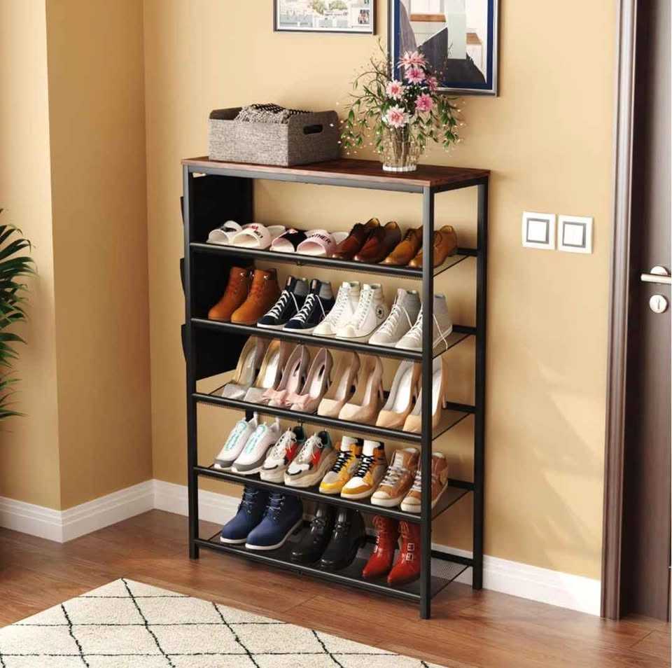 5-Tier Industrial Shoe Rack with Wooden Top - photo 3