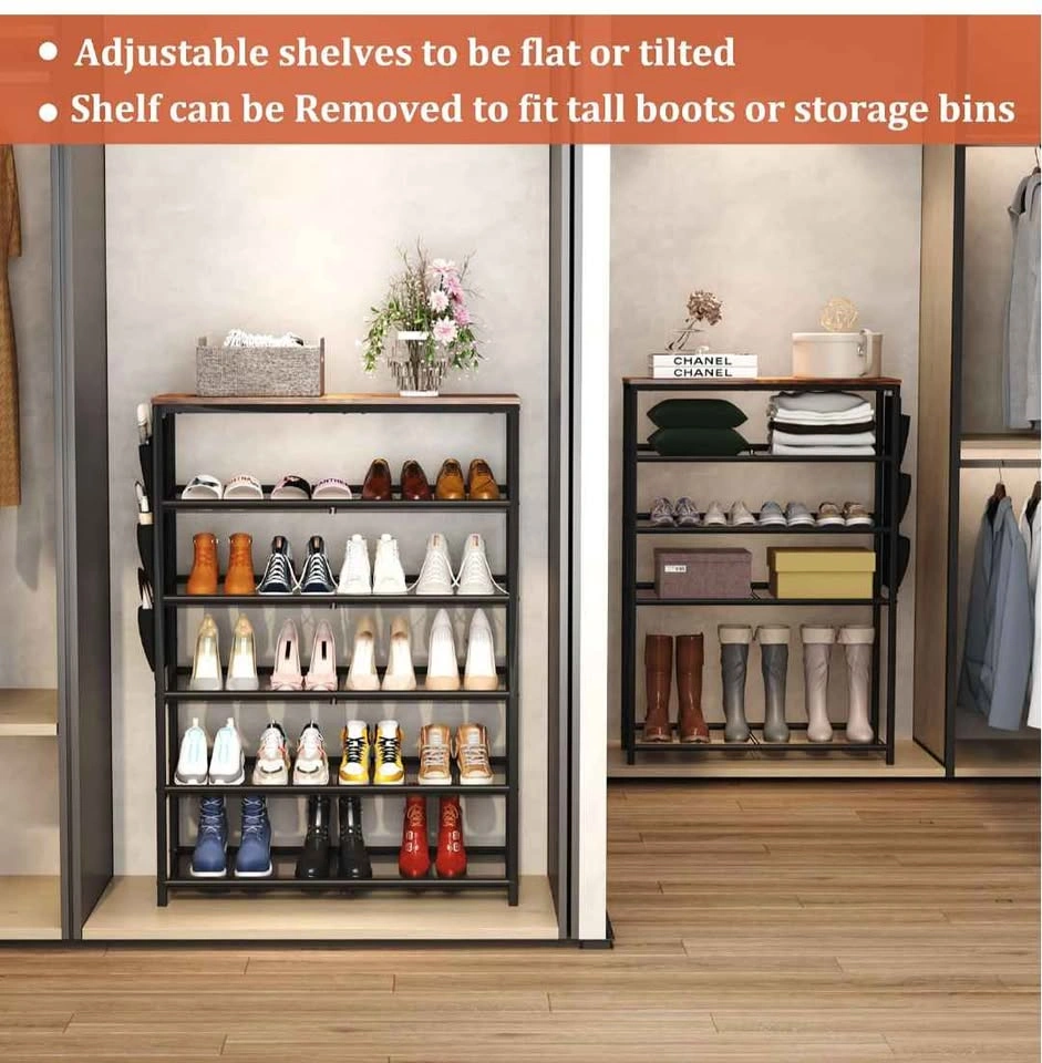 5-Tier Industrial Shoe Rack with Wooden Top - photo 5