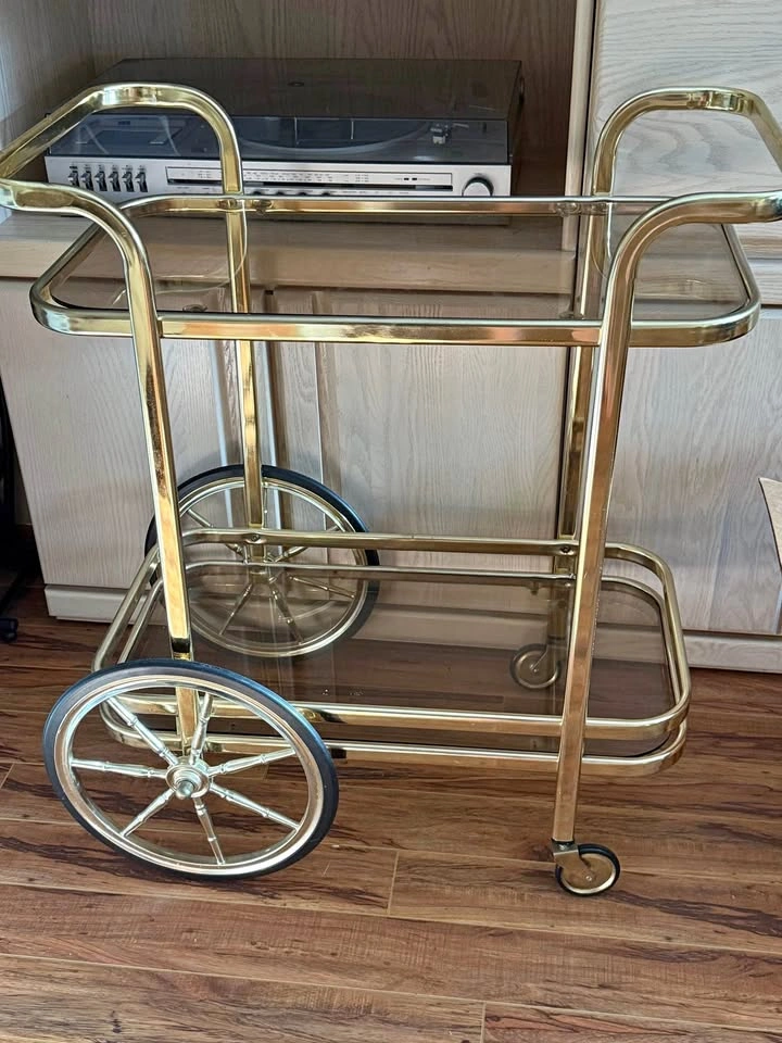 Vintage Brass and Glass Bar Cart