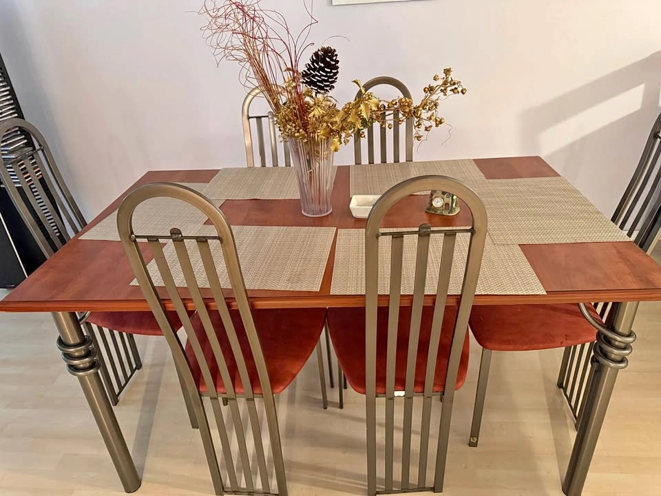 Wood and Metal Dining Table with 6 Chairs