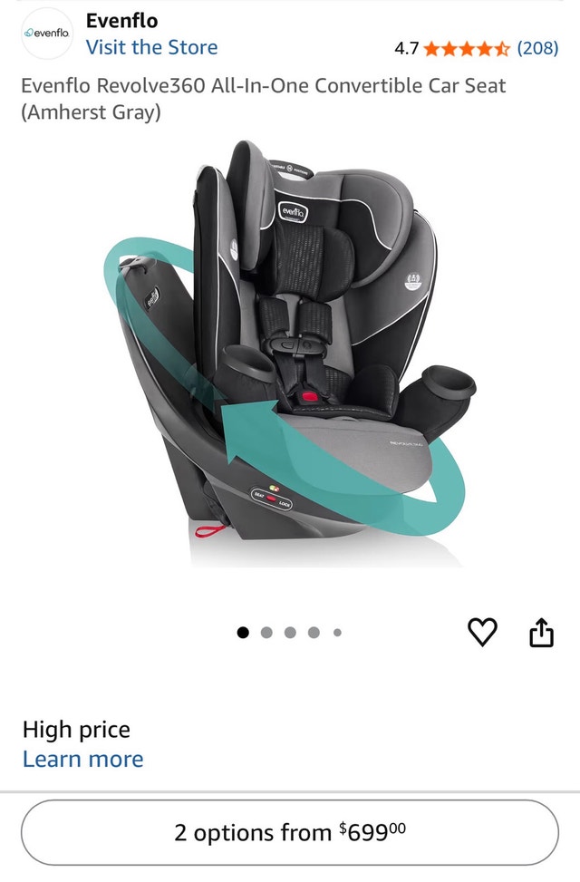 New! Evenflo Revolve360 Convertible Car Seat
