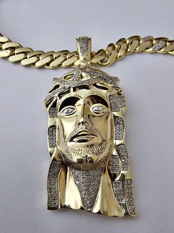 Men's Gold Jesus Face Pendant with Pave Diamonds