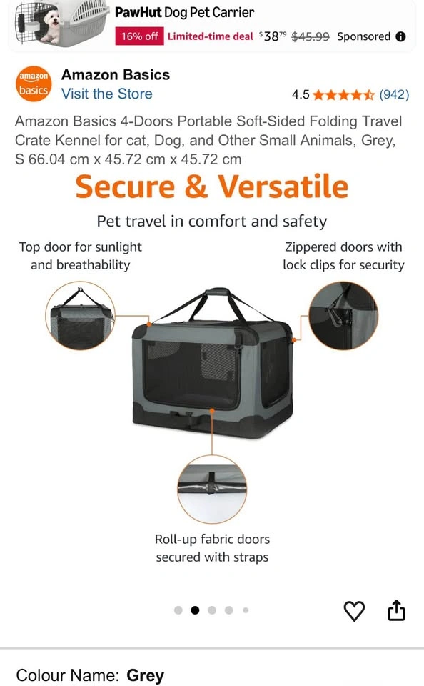 Brand New Amazon Basics 4-Door Folding Soft Pet Crate - photo 2