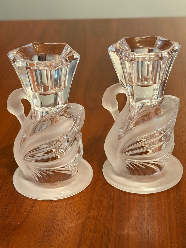 vintage PartyLite 24% Lead Crystal Swan Taper Candle Holders